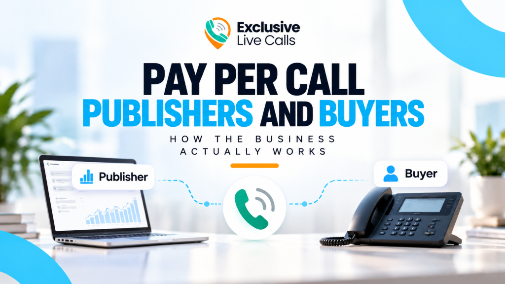 Pay Per Call publishers and buyers connected through the Exclusive Live Calls network, illustrating how qualified inbound calls reach businesses.